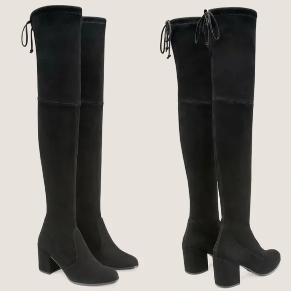 Stuart Weitzman Tieland Boots Black Suede Over The Knee Size 39 Heel - Picture 2 of 16